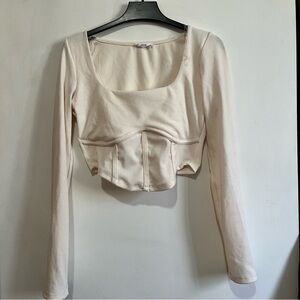 Cream cropped long sleeve top with corset detail #croptop #y2k